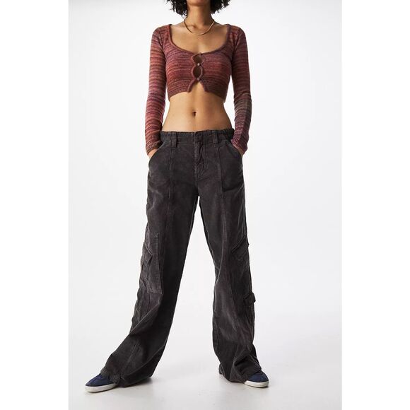 BDG Urban Outfitters Y2K Cargo wide Leg baggy corduroy pants gothic grunge Sz L - Picture 1 of 9